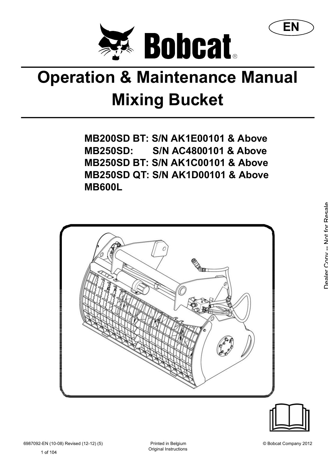 Mixing Bucket Operation & Maintenance Manual Bobcat